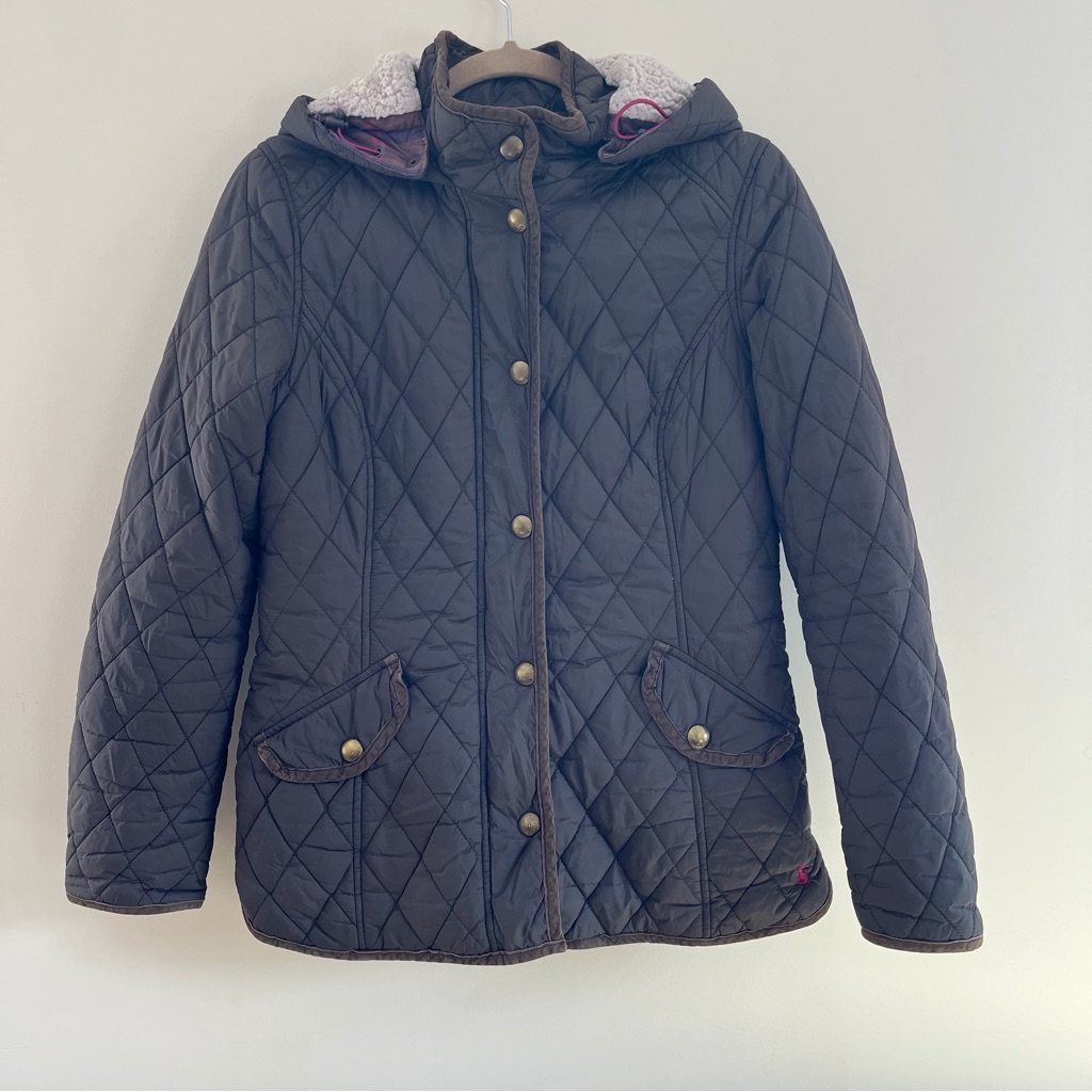 Joules Diamond Quilted Brown Hooded Winter Jacket